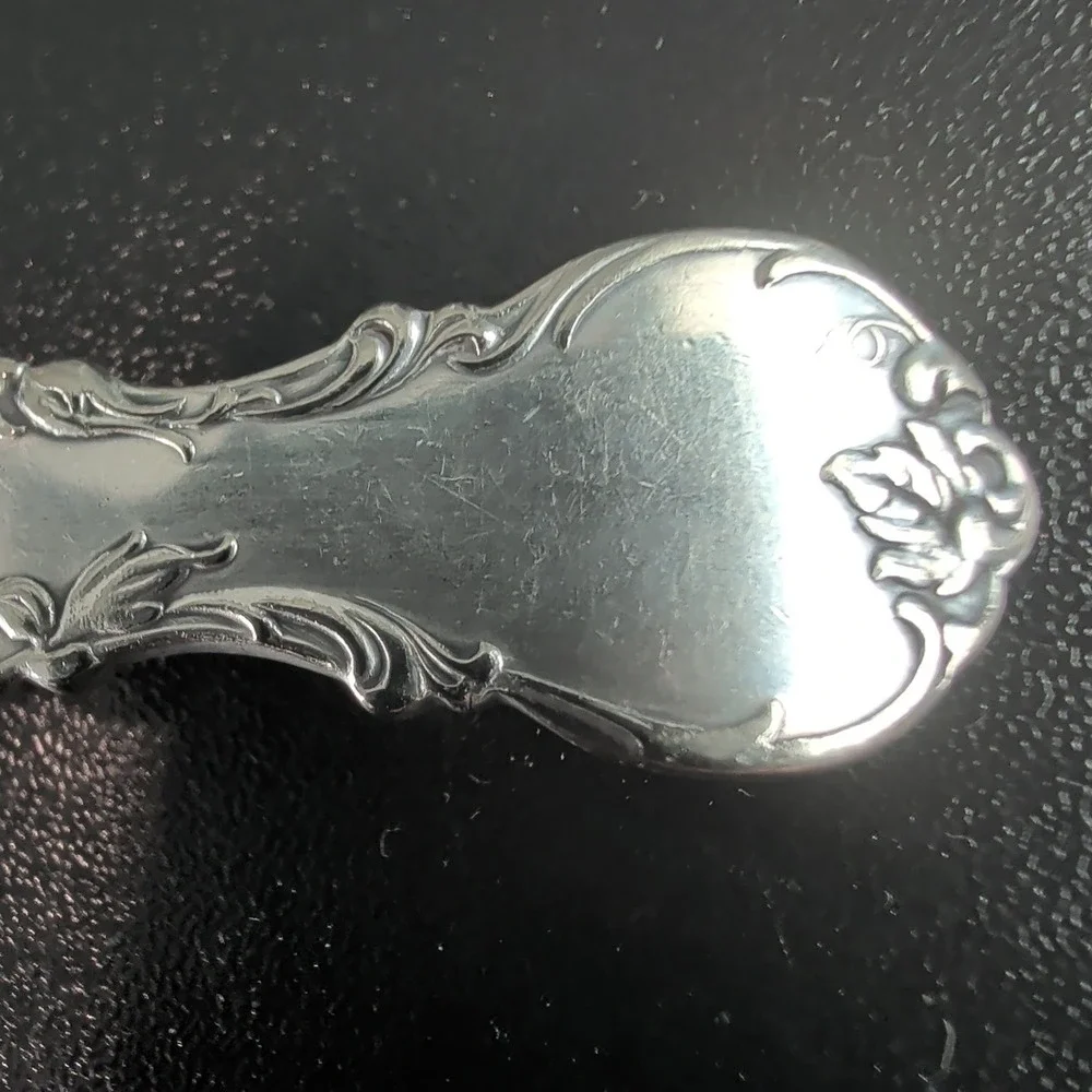 1835 R Wallace Silver Plate Sugar Shell Spoon  Floral Scalloped Monogram